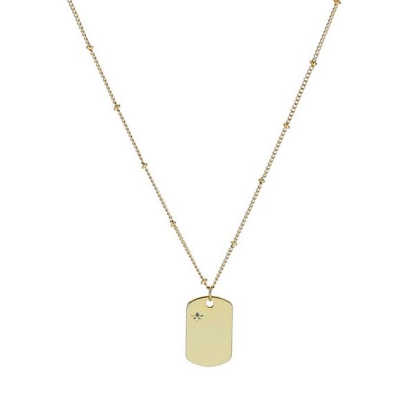 Panacea Cache Jewelry - Panacea Gold Chain Link Luggage Tag Pendant Necklace 16 in 14k Cubic Zirconia